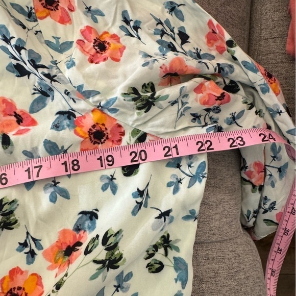 LOFT Floral Tunic Tie Back Bell Sleeve Boho Style Mini Dress Size 14 - Picture 11 of 15